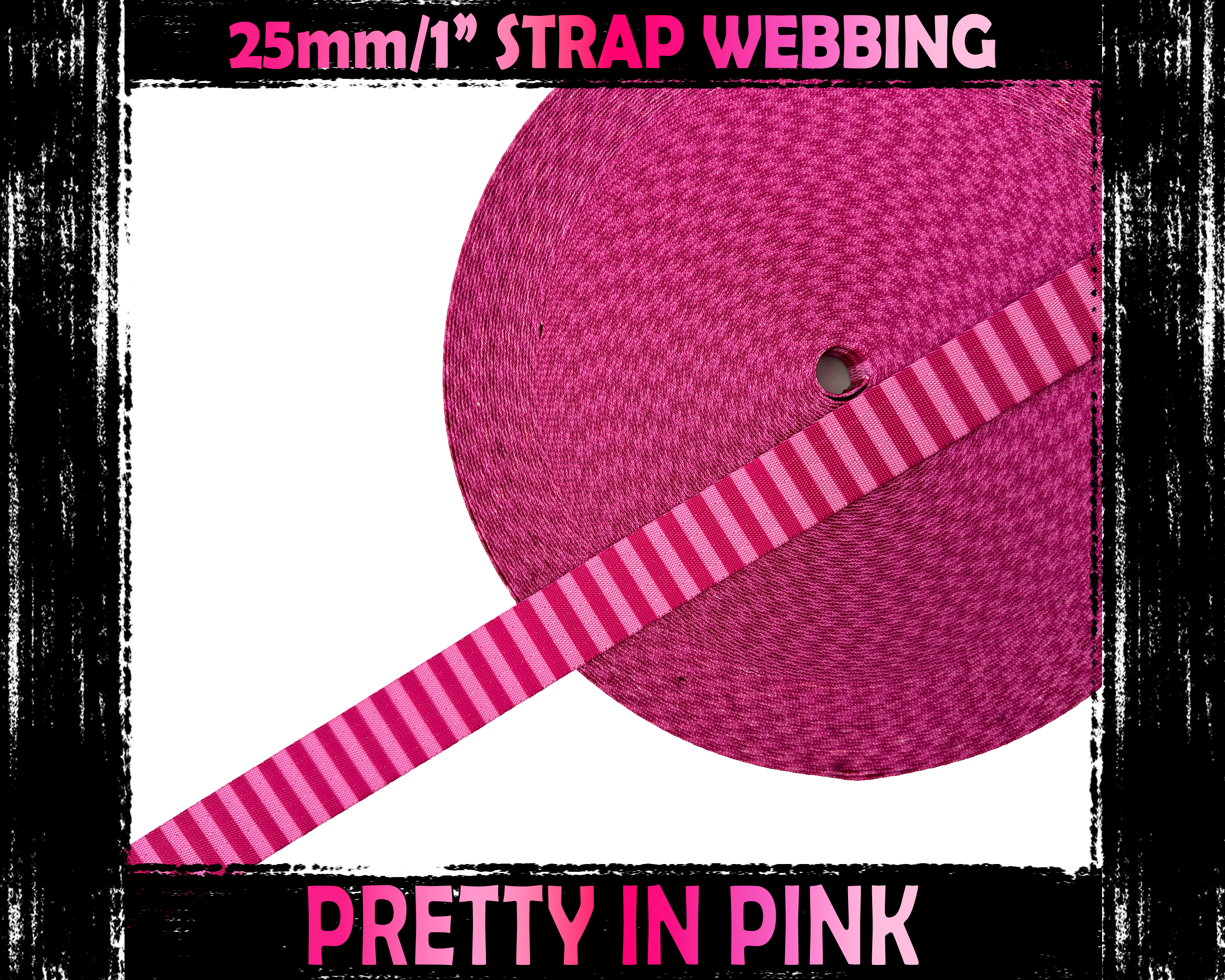 25mm wide, Two Toned Pink Stripes Print Nylon Webbing for DIY Bag Straps