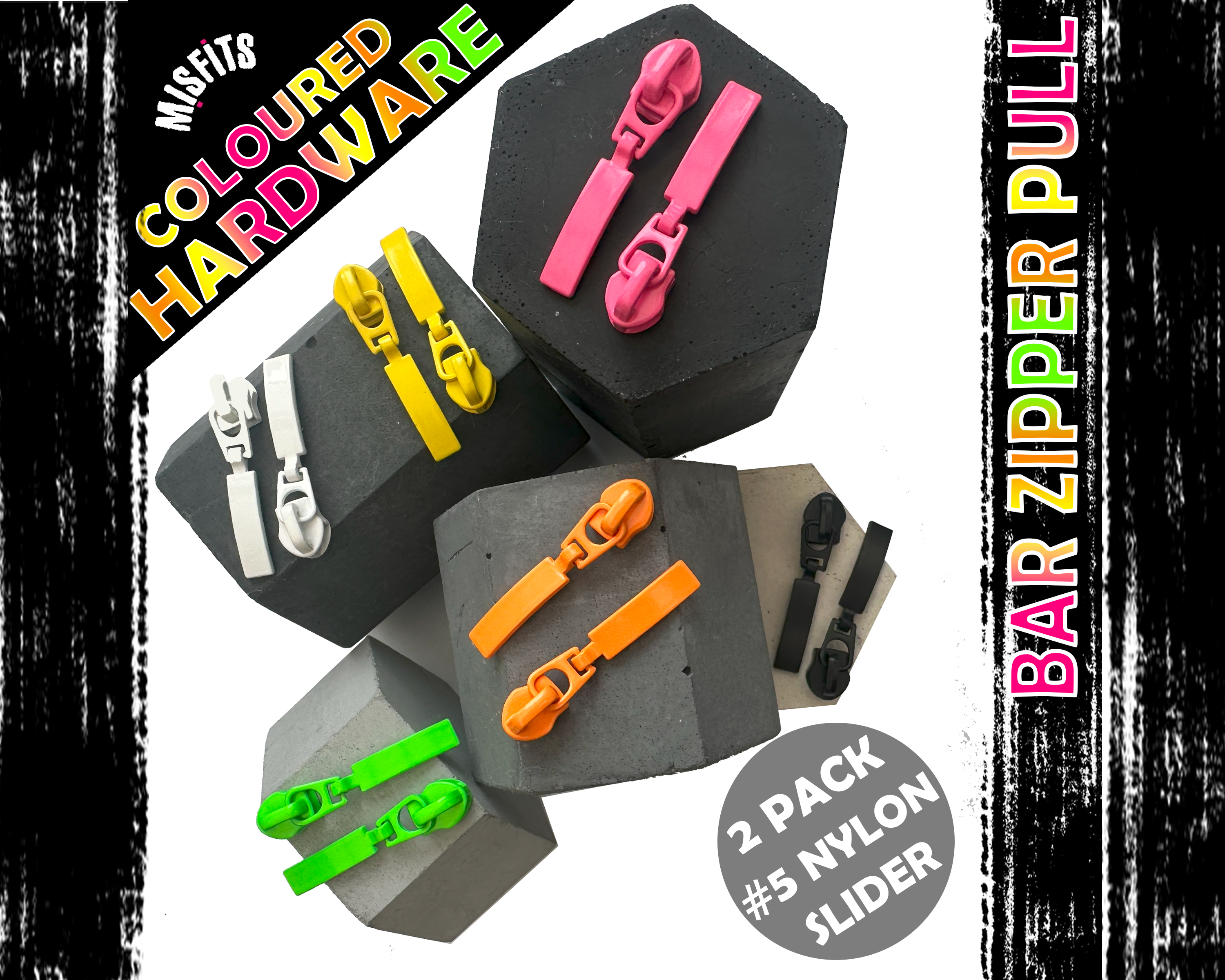 Bar Zipper Pulls for size 5 Nylon Zip Tape