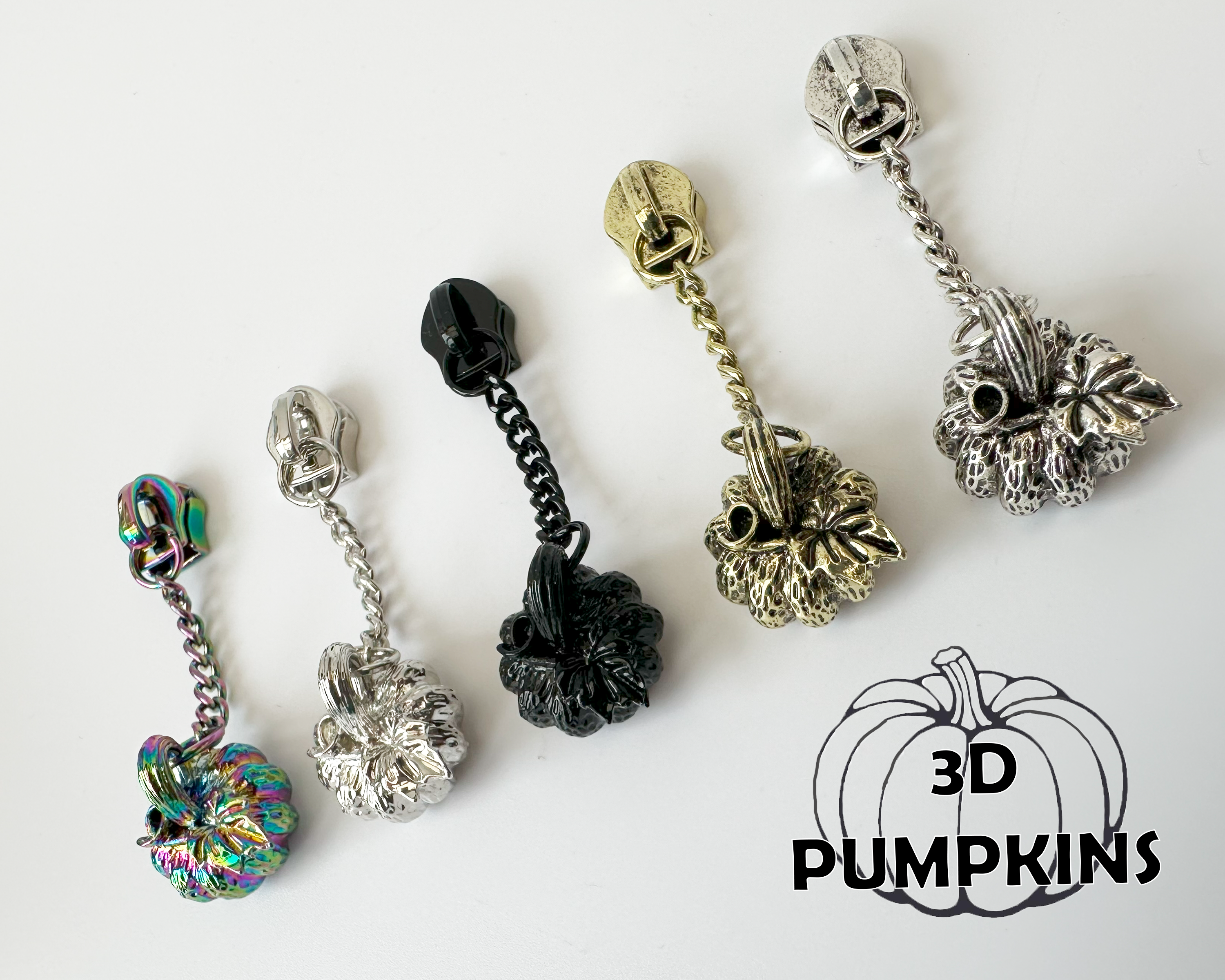 3D Pumpkins Zipper Pull for #5 nylon zip tape