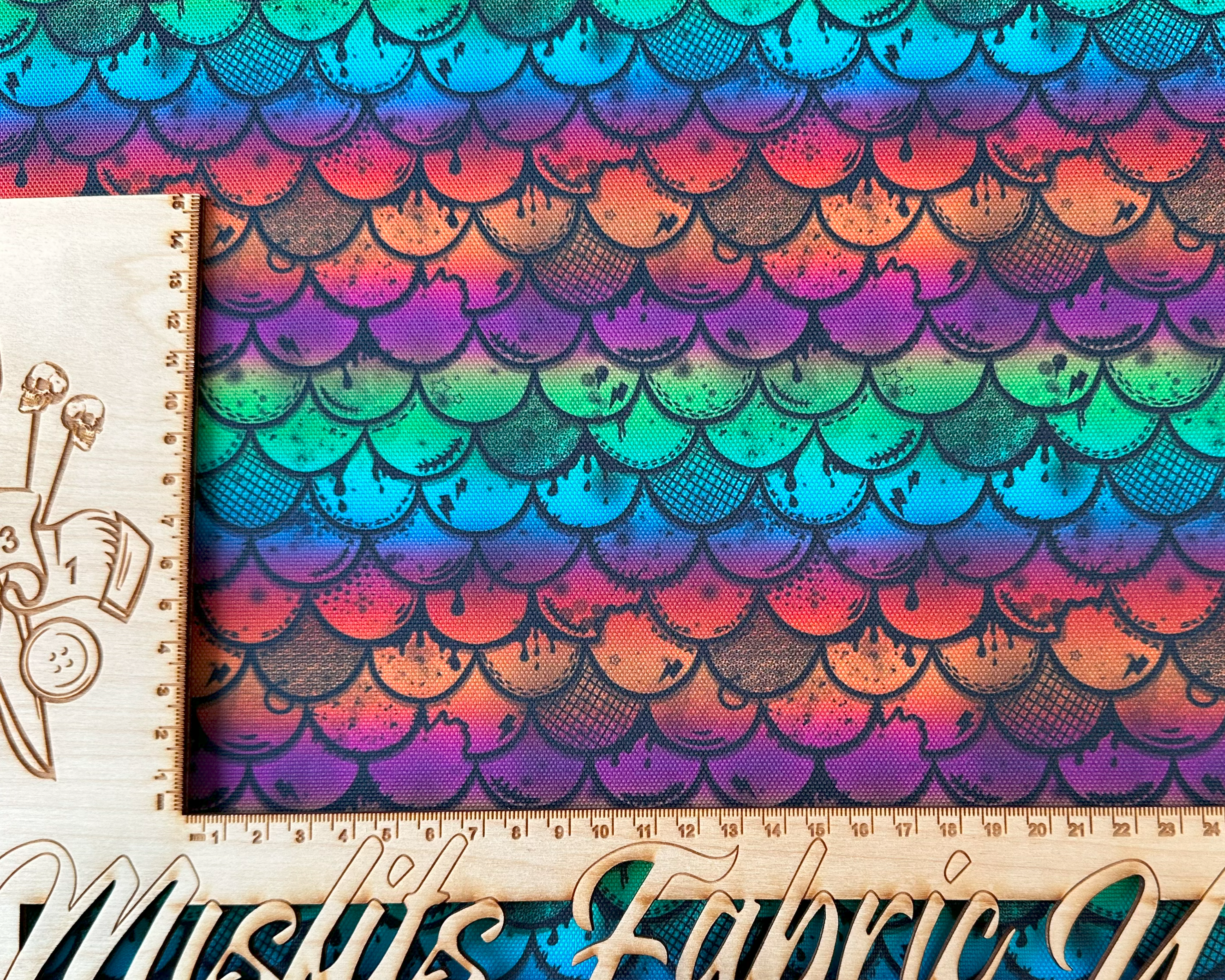 Punk Mermaid Scales on a Rainbow Ombre Background, Waterproof Polyester Canvas.