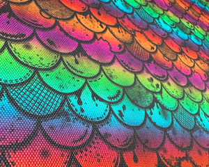 Punk Mermaid Scales on a Rainbow Ombre Background, Waterproof Polyester Canvas.