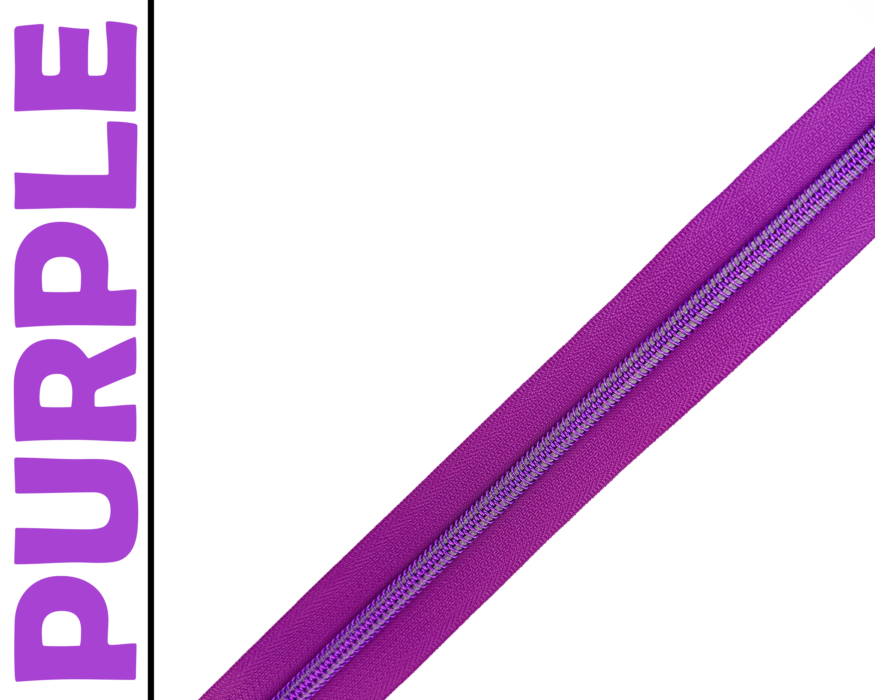 Purple Zipper Tape, Size 5 Nylon Coil with various coloured teeth