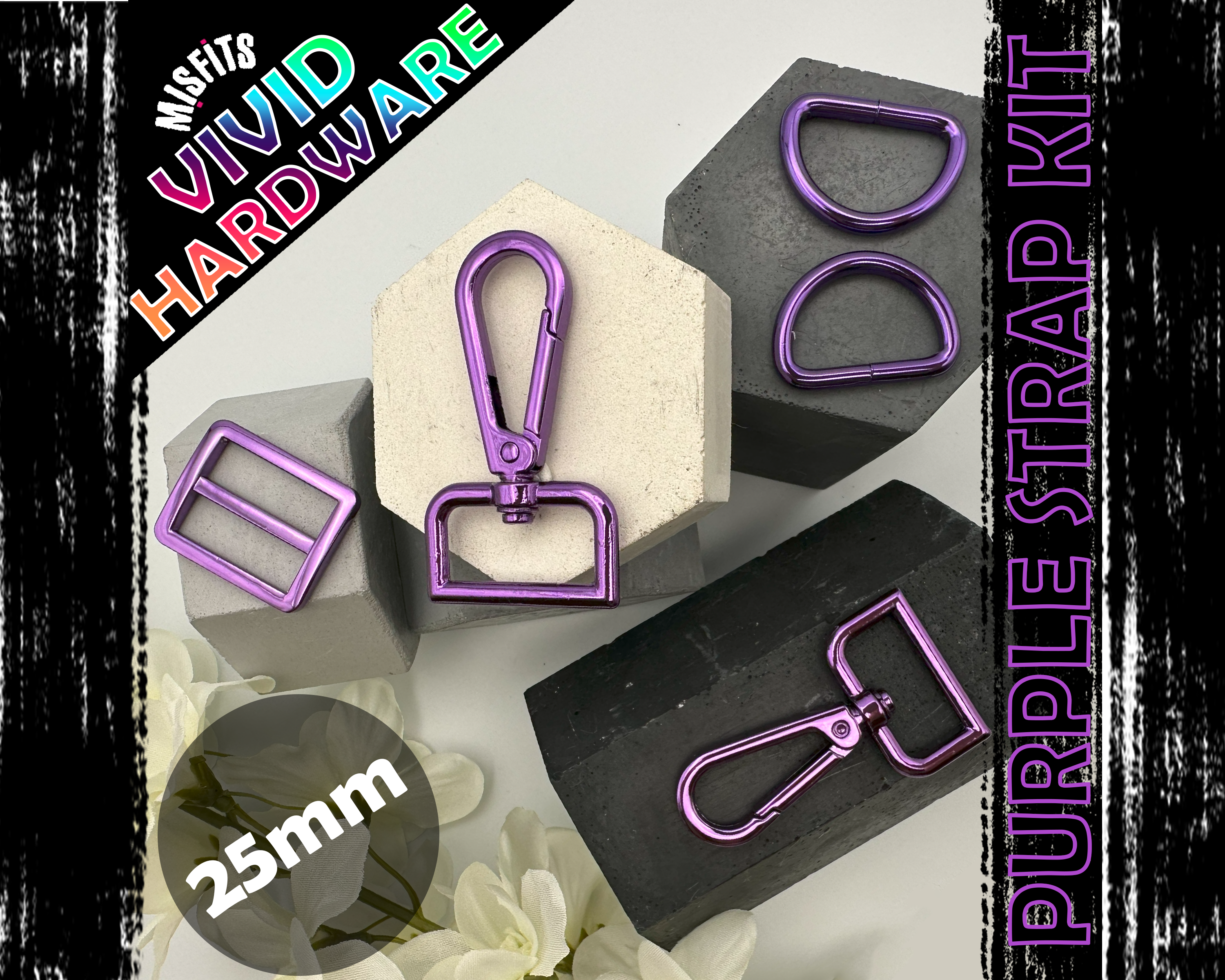 Purple Strap Kit Set, 25mm/1" Bag Hardware