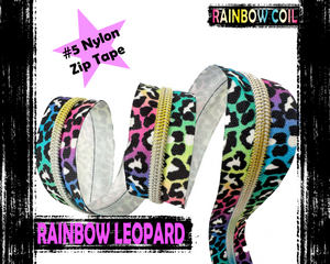 Rainbow Leopard Print Zipper Tape with Rainbow teeth, size 5 nylon zip