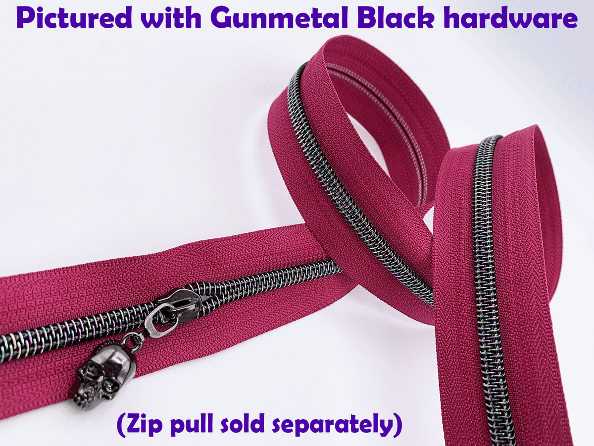Raspberry Zipper Tape with Dark Iridescent Rainbow Teeth, Shadow Star ...