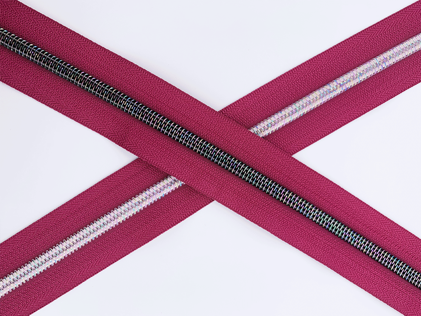 Raspberry Zipper Tape with White Iridescent Rainbow Teeth, Arctic Ice Collection, for #5 nylon zips