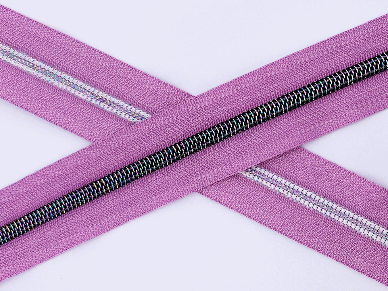 Rose Pink Zipper Tape with White Iridescent Rainbow Teeth, Arctic Ice Collection, for #5 nylon zips