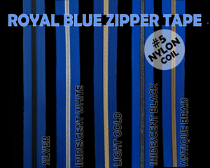 Royal Blue Zipper Tape, Size 5 Nylon Coil with various coloured teeth