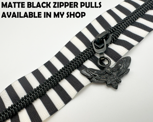 Stripe Zipper Tape with Black Teeth, size 5 nylon zip, black and white print, bag making supplies