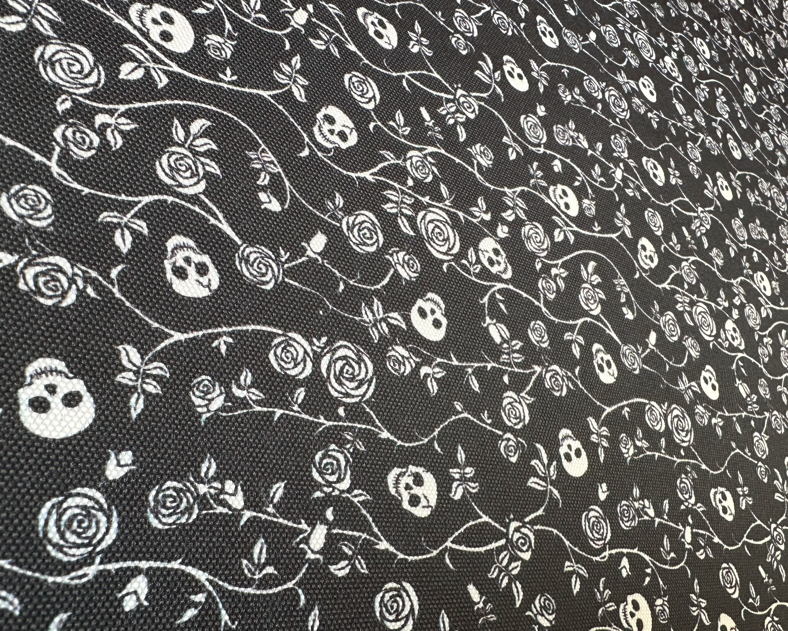 Entwined Skull & Roses Print, Waterproof Polyester Canvas. Simple black and white design