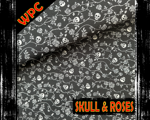 Entwined Skull & Roses Print, Waterproof Polyester Canvas. Simple black and white design