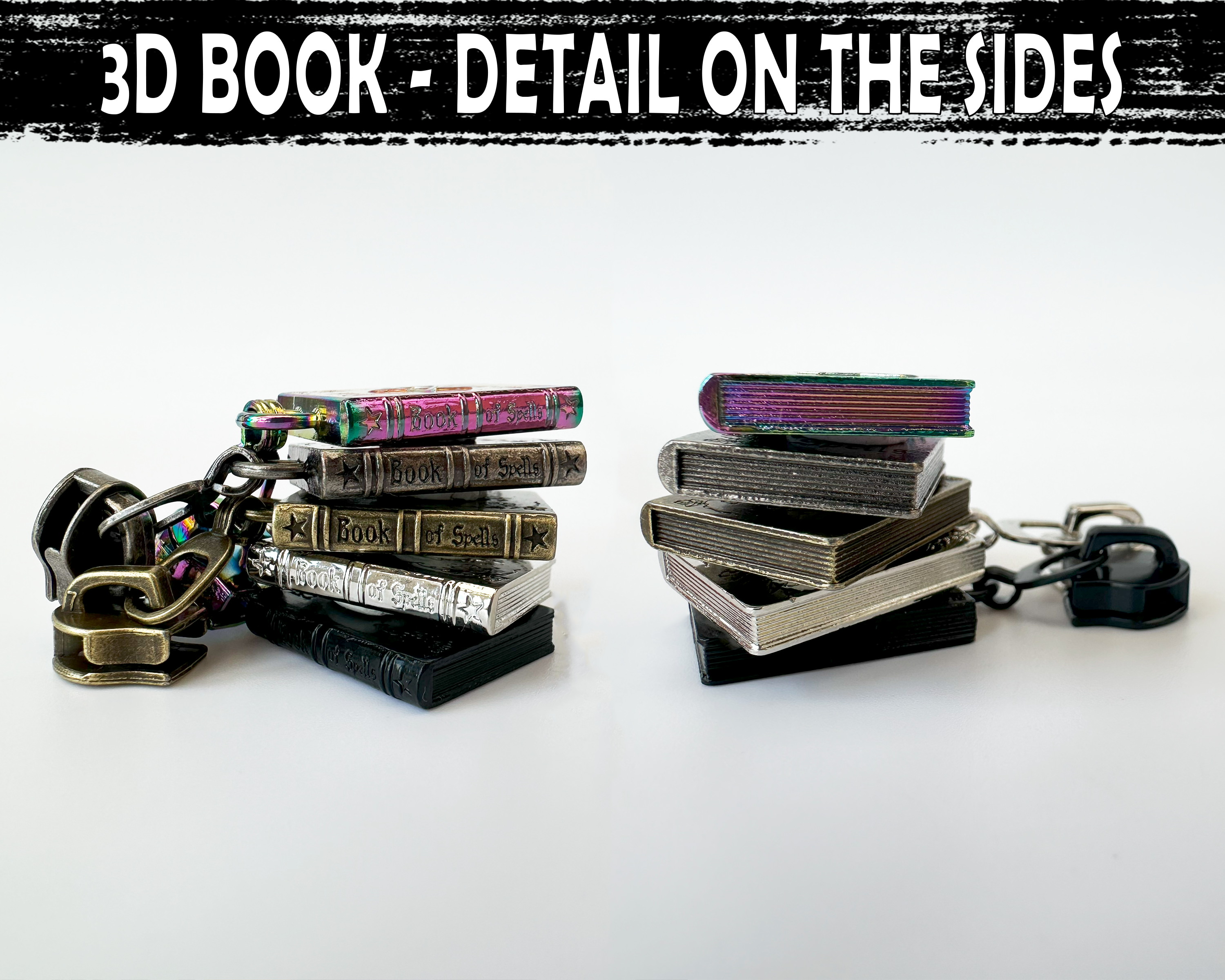 3D Book Of Spells Zipper Pull for #5 nylon zip tape