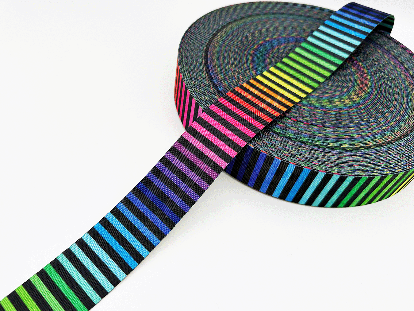 38mm Rainbow Stripe Print Webbing, Bag Straps, 1.5" wide