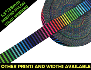 38mm Rainbow Stripe Print Webbing, Bag Straps, 1.5" wide