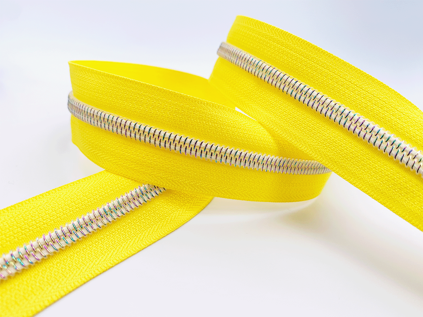 Sunshine Yellow Zipper Tape with White Iridescent Rainbow Teeth, Arctic Ice Collection, for #5 nylon zips