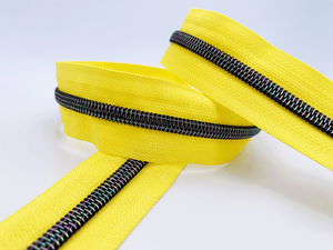 Sunshine Yellow Zipper Tape with Dark Iridescent Rainbow Teeth, Shadow Star Collection, for #5 nylon zips