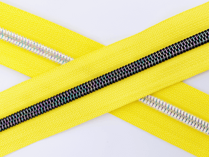 Sunshine Yellow Zipper Tape with Dark Iridescent Rainbow Teeth, Shadow Star Collection, for #5 nylon zips
