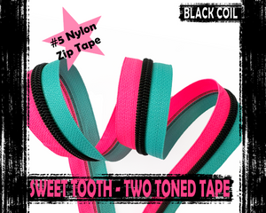 Two Toned Blue and Neon Pink Zipper Tape with Rainbow teeth, size 5 nylon zip (Copy)