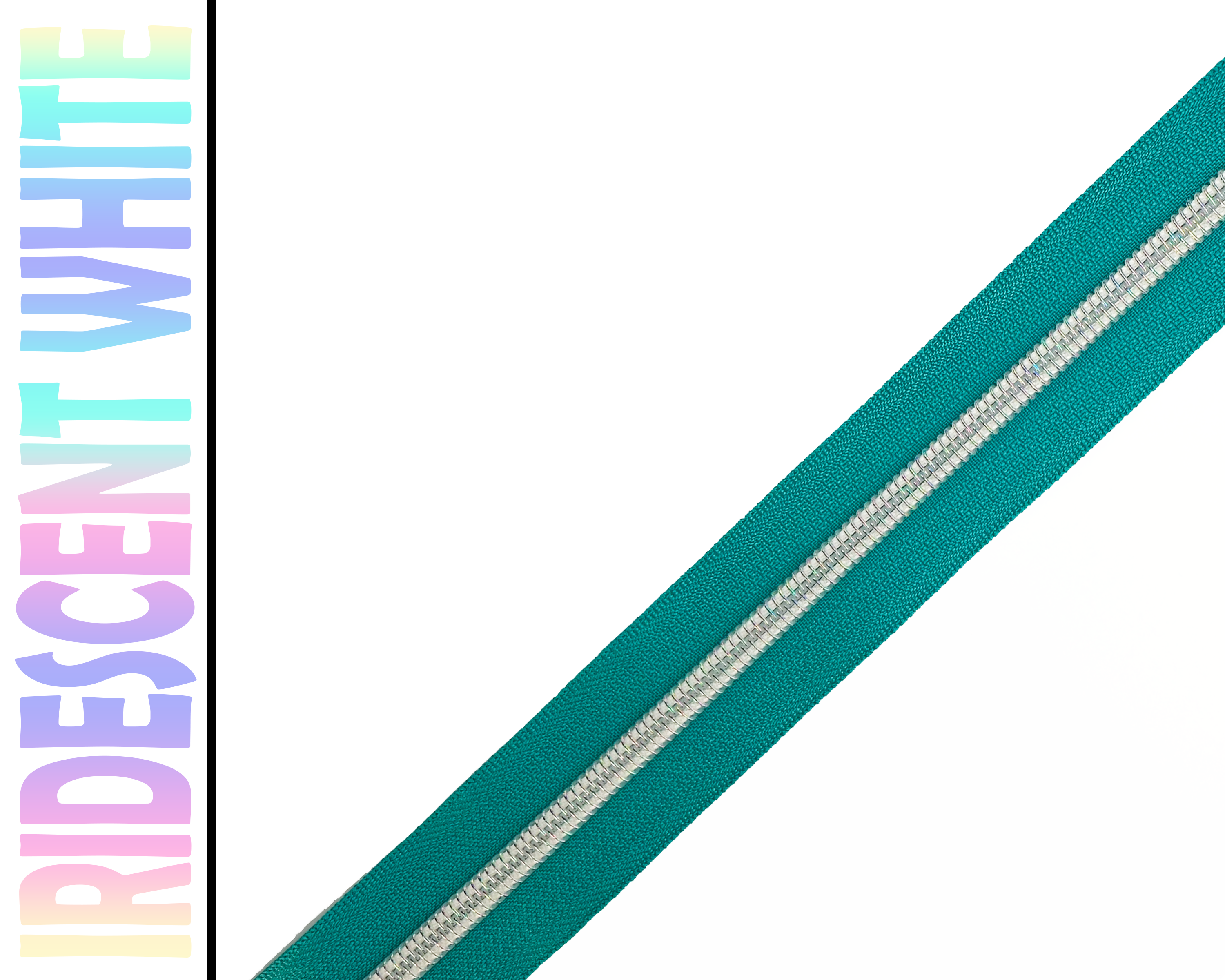 Teal Zipper Tape, Size 5 Nylon Coil with various coloured teeth