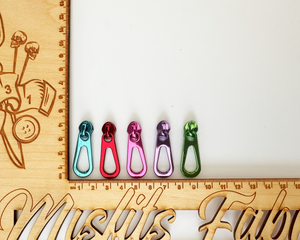 Teardrop Zipper Pulls in 5 Bright Colours. Bag making hardware for size 5 Nylon Zip Tape