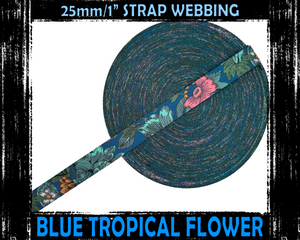 25mm Blue Tropical Flower Webbing Straps for Bag Making
