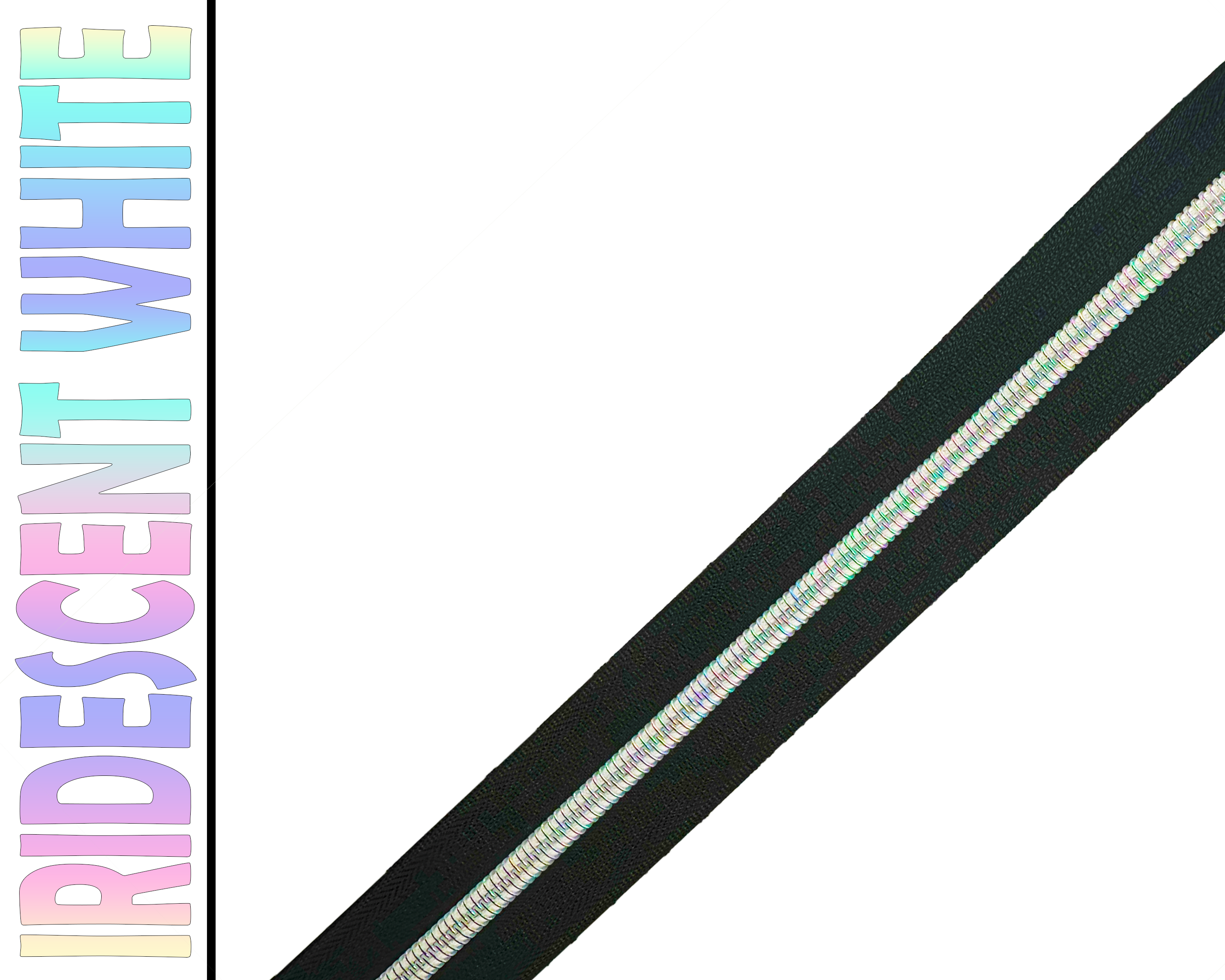 Black Zipper Tape, Size 5 Nylon Coil with various coloured teeth