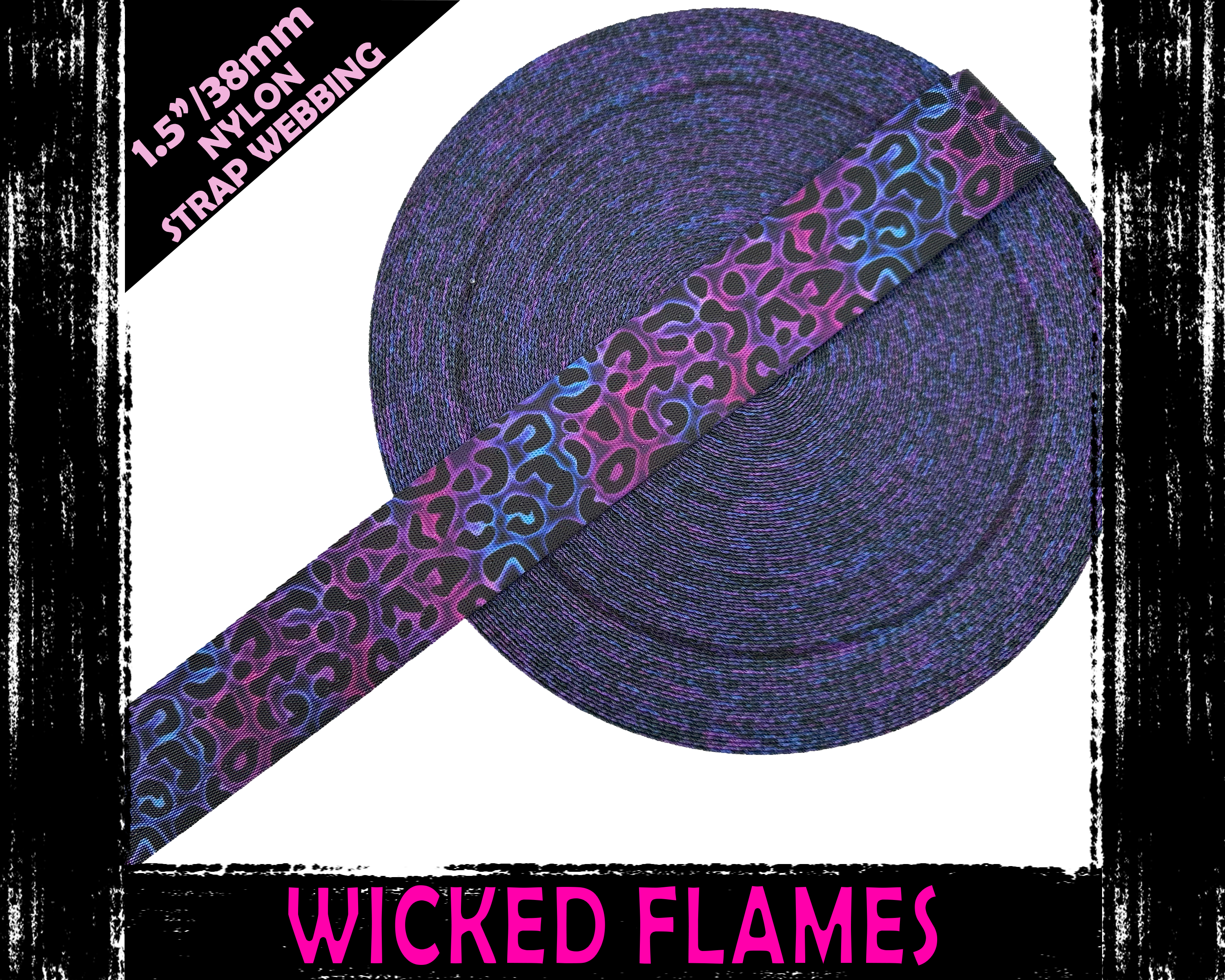 38mm Wicked Flames Webbing, Bag Straps, 1.5" wide