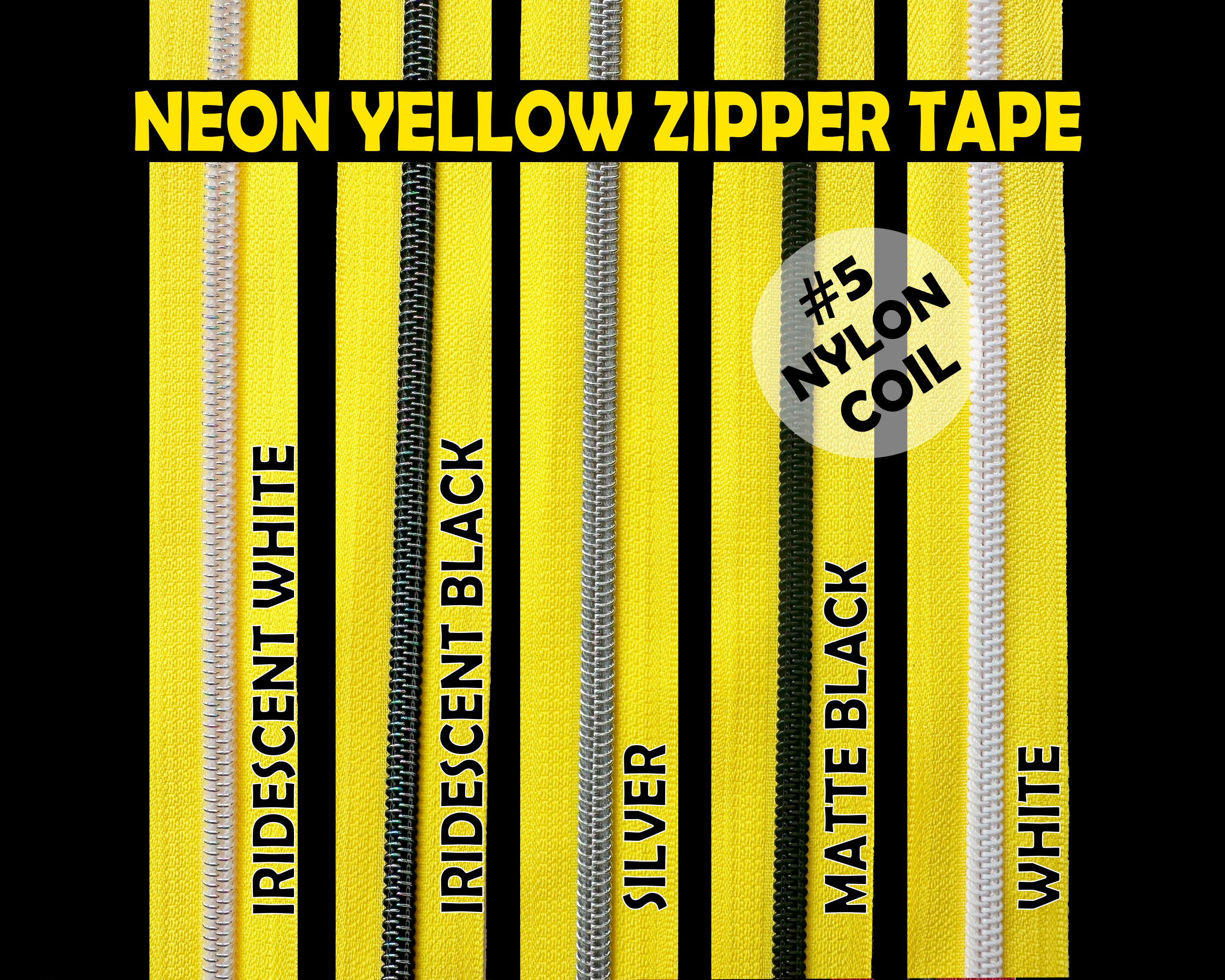 Neon Yellow Nylon Zipper Tape, Size 5