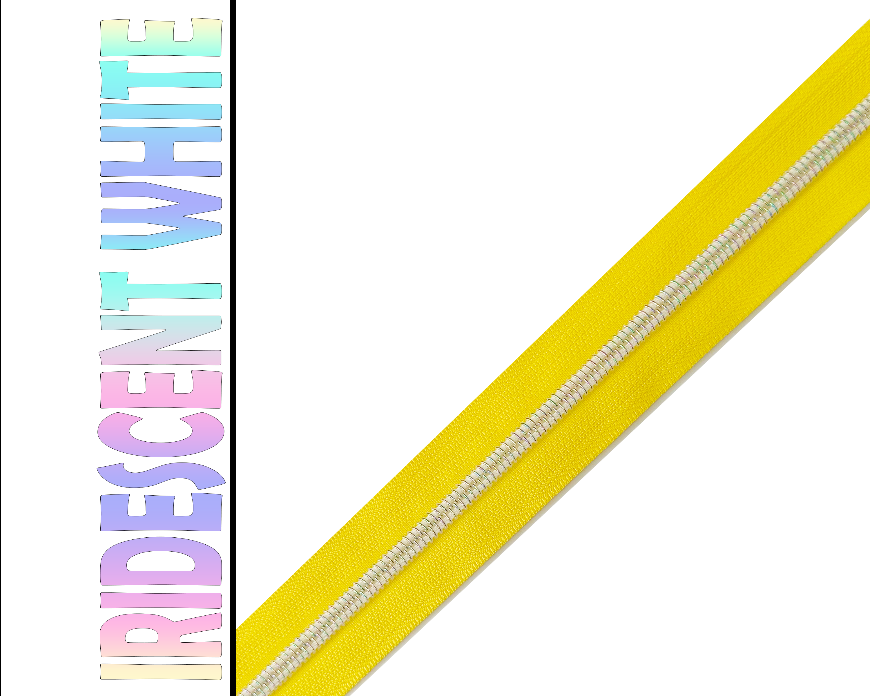 Sunshine Yellow Zipper Tape, Size 5 Nylon Coil with various coloured teeth