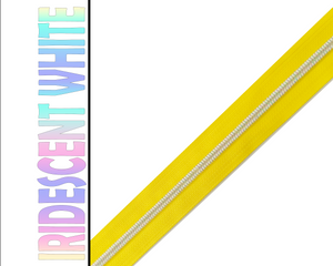 Sunshine Yellow Zipper Tape, Size 5 Nylon Coil with various coloured teeth