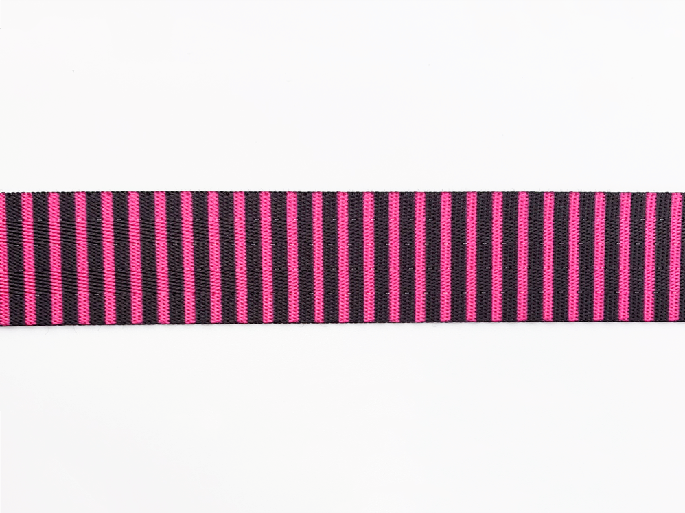 Pink and Black Stripes Nylon Webbing, Bag Straps, 2.5cm (1") wide