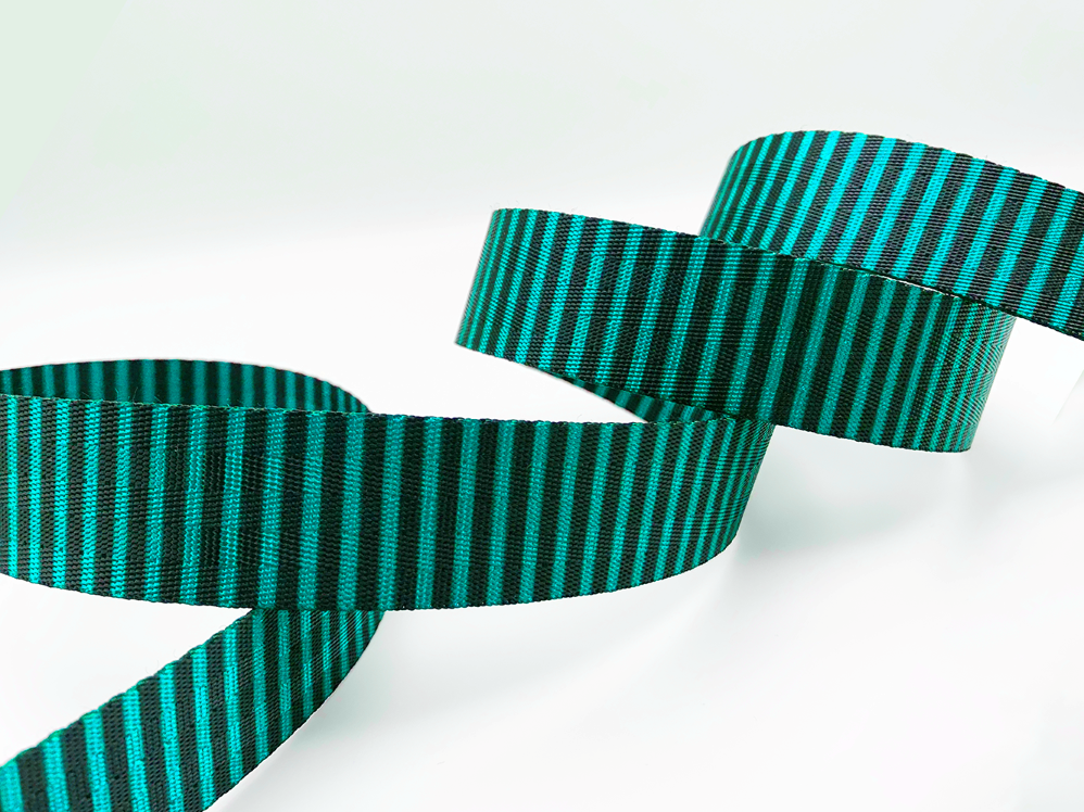 Green and Black Stripes Nylon Webbing, Bag Straps, 2.5cm (1") wide
