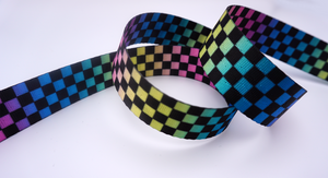 Black Checked, Rainbow Printed Nylon Webbing, Bag Straps, 2.5cm (1") wide