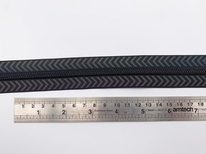 Chevron Reflective Zipper Tape with Black Teeth, #5 nylon zips