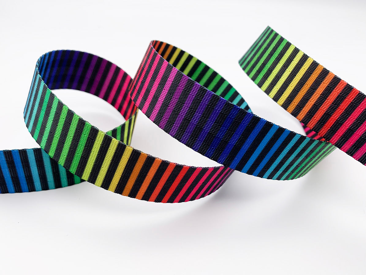 Rainbow Stripes Nylon Webbing, Bag Straps, 2.5cm (1") wide