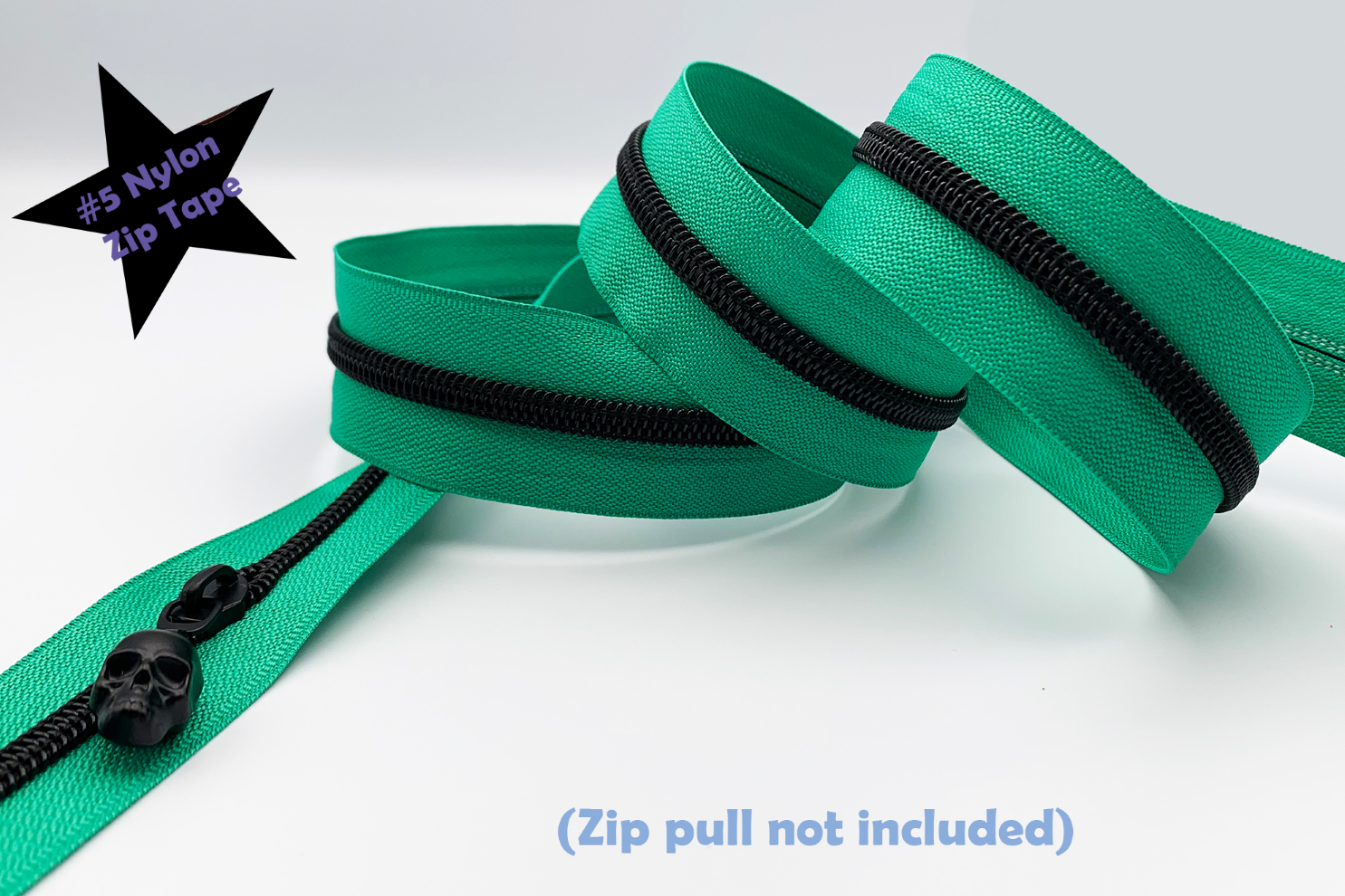 Green Zipper Tape with Black Teeth, #5 nylon zips