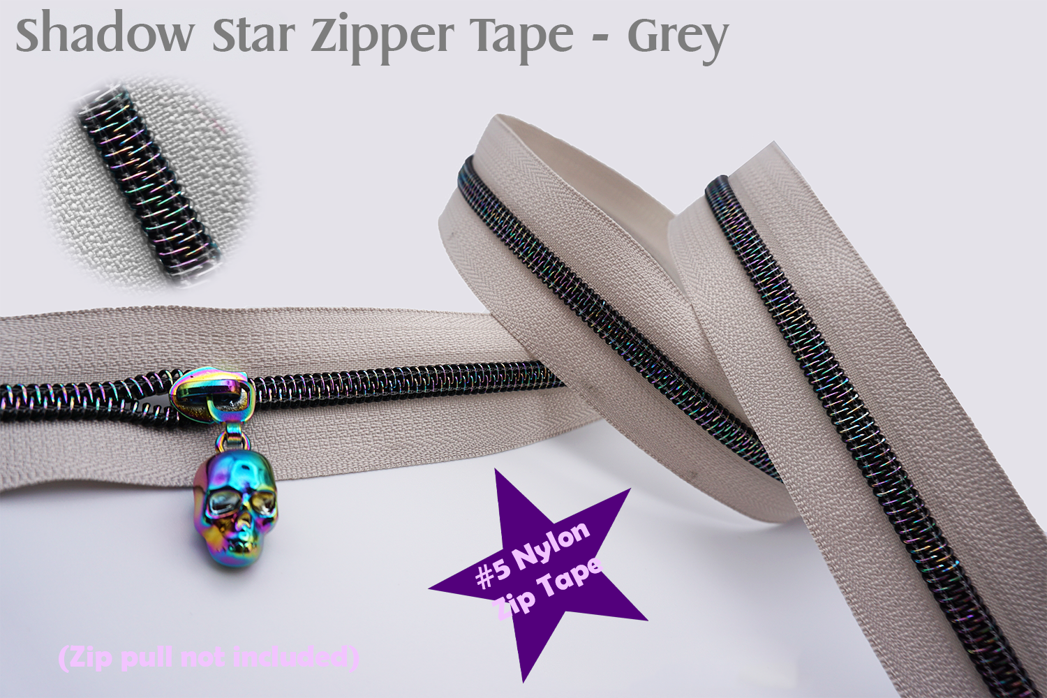 Shadow Star Zipper Tape - GREY, , for #5 nylon zips