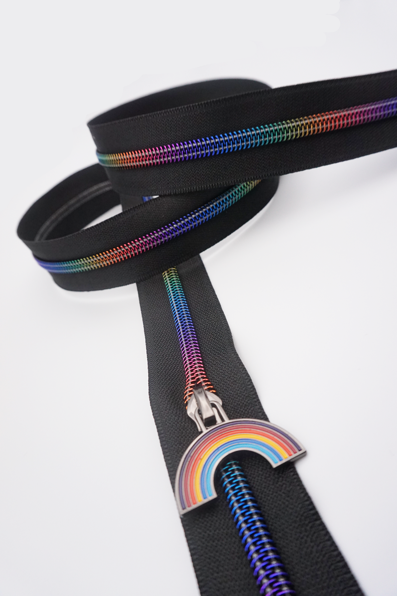 Black Zipper Tape with Matte Rainbow Teeth, #5 nylon zips