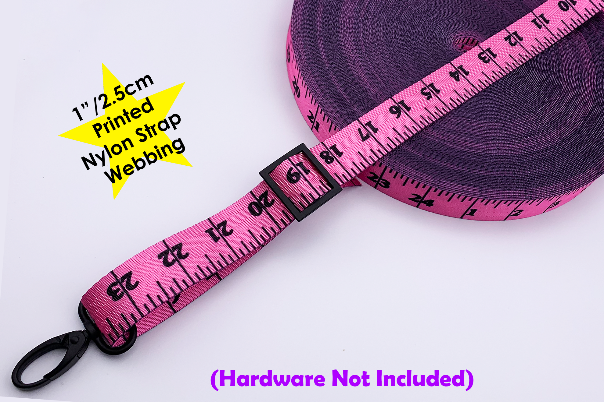 Measurestring Pink Pink Measuring Tape Print Webbing, Bag Straps, 2.5cm (1
