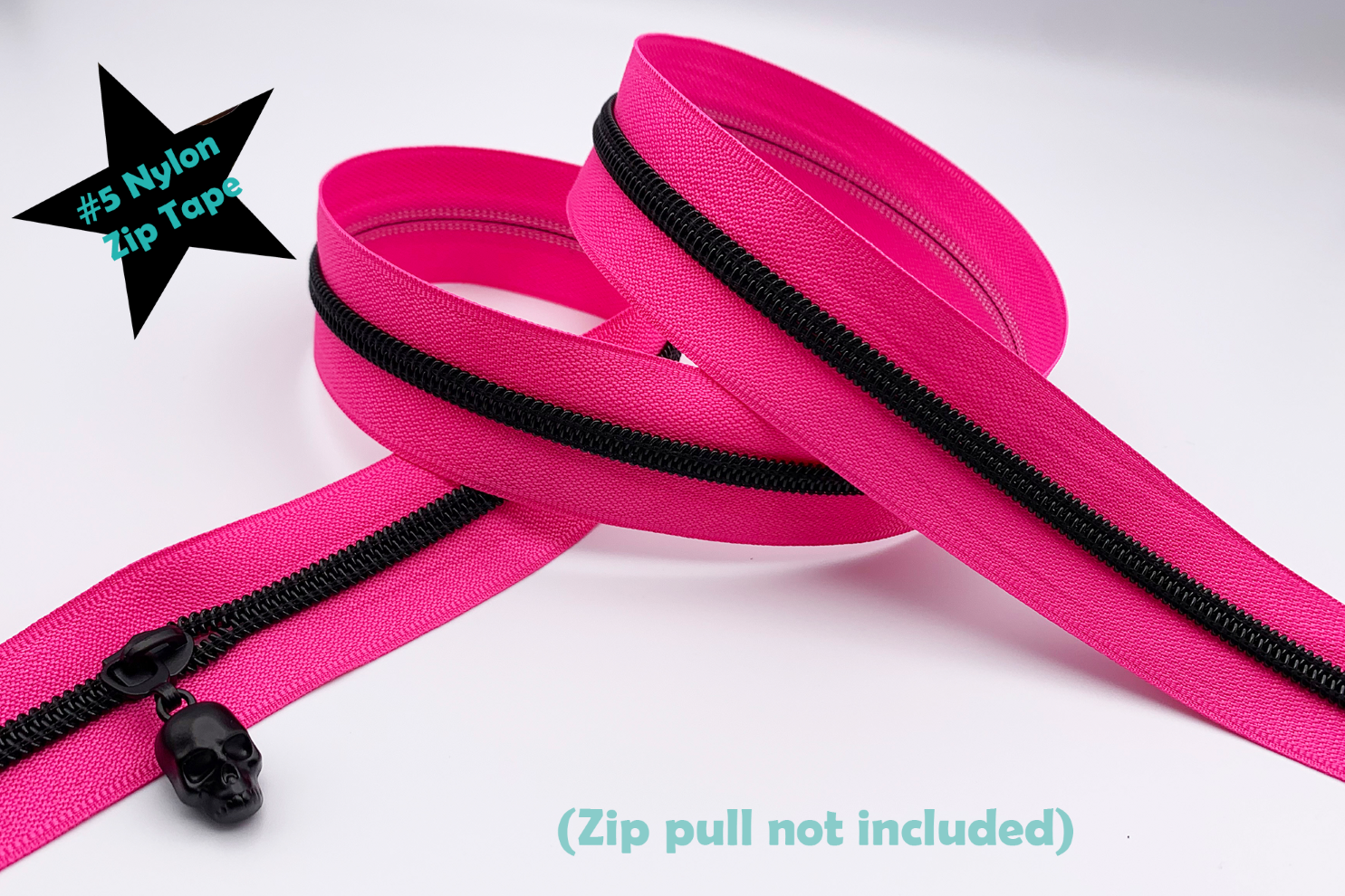 Pink Zipper Tape with Black Teeth, #5 nylon zips