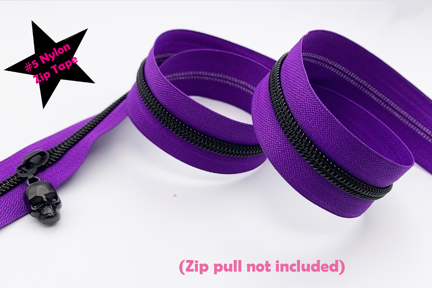 Purple Zipper Tape with Black Teeth, #5 nylon zips