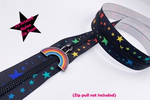 Multi-coloured Stars print Zipper Tape with Black Teeth, #5 nylon zips