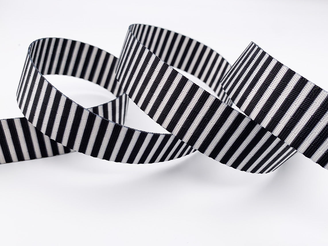 Black and White Stripes Nylon Webbing, Bag Straps, 2.5cm (1") wide