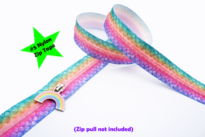 Pastel Mermaid Scale Zipper Tape with pink Teeth, #5 nylon zips